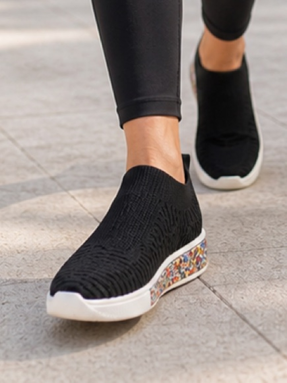 Bernie Mev Sparky Sneakers Black Knit Rhinestone Sole Slip-On EU 38 (US 7.5-8)